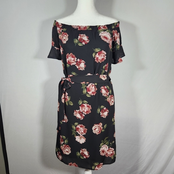 Floral Print Flutter Sleeve Off-the-Shoulder Mid Dress. - Picture 3 of 11